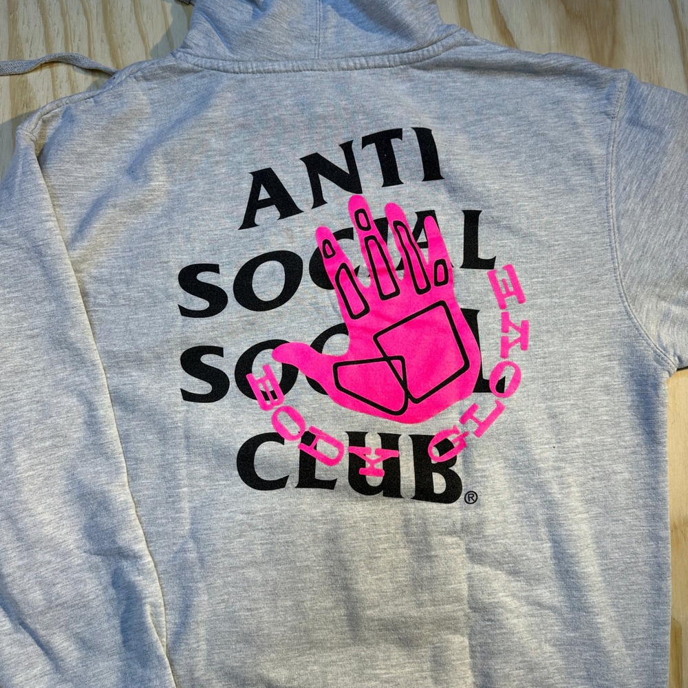 Anti Social Social Club x Body Glove Gray Pink Logo Hoodie Mens Large L